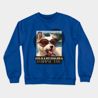 Love is a wet nose and a HAPPY TAIL (dog wears glasses) Crewneck Sweatshirt
